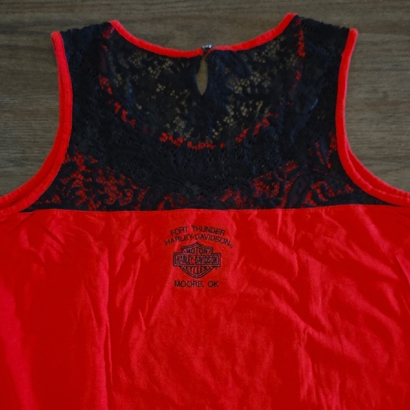 Harley-Davidson Red Tank Top with Black Trim and Rhinestone Accents - Picture 3 of 3